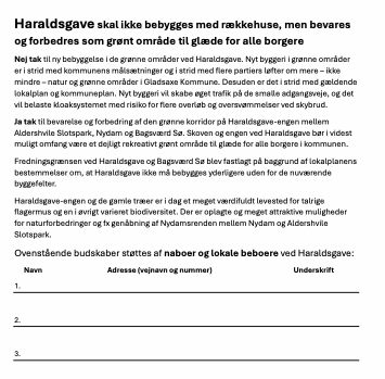 Underskriftindsamling mod byggeri på Haraldsgave